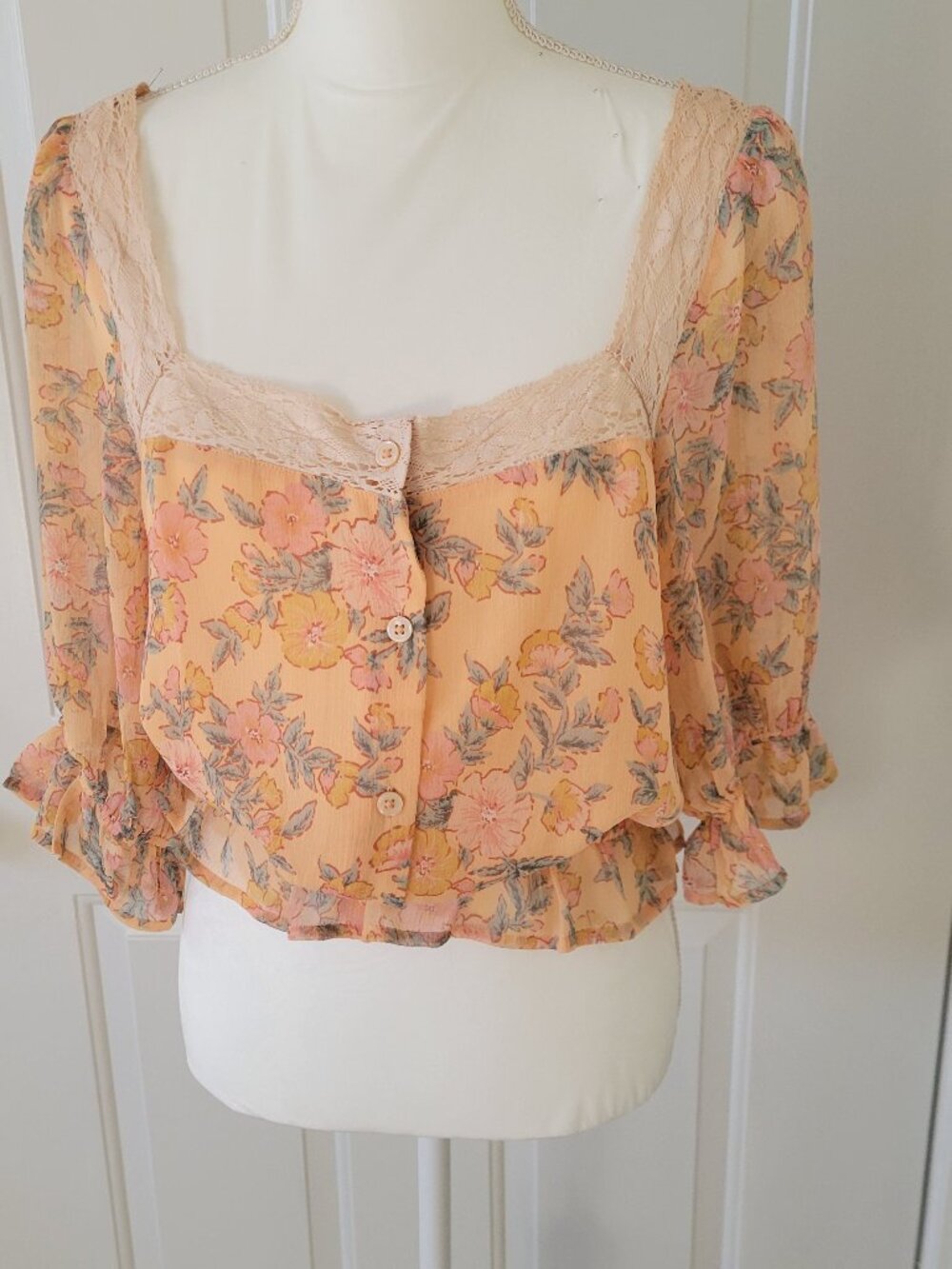 Sweet Silky Floral Peasant Blouse